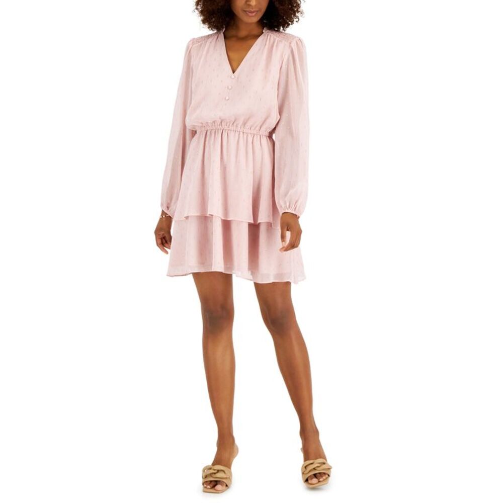 INC International Concepts Womens Metallic Clip Dot Tiered Dress